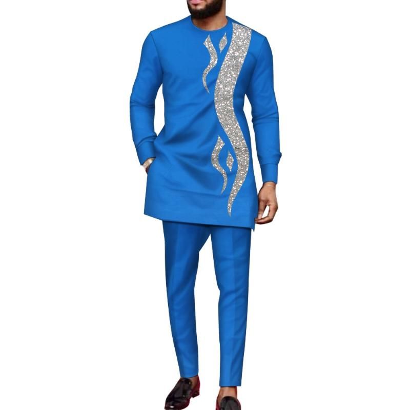 Mens Tracksuits Bazin Riche African Men Boubou Dashiki Suits Set Long ...