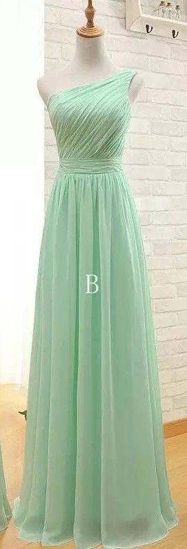 Mint Green Long Chiffon Bridesmaid Dress A Line Pleated Beach ...