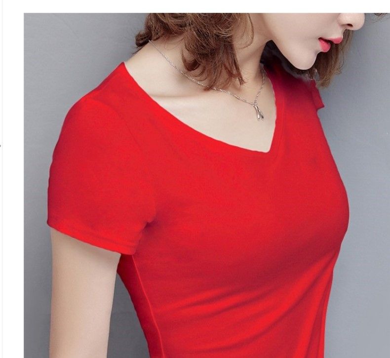 red V-neck