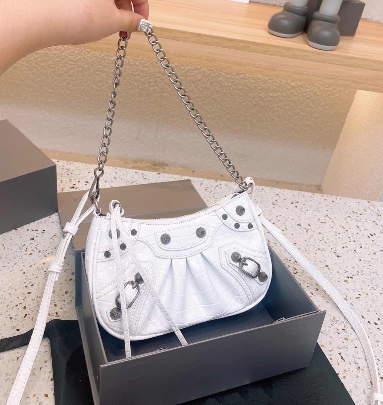 EGO Texas Shoulder Bag In White Faux Leather Women Designer Motorcycle