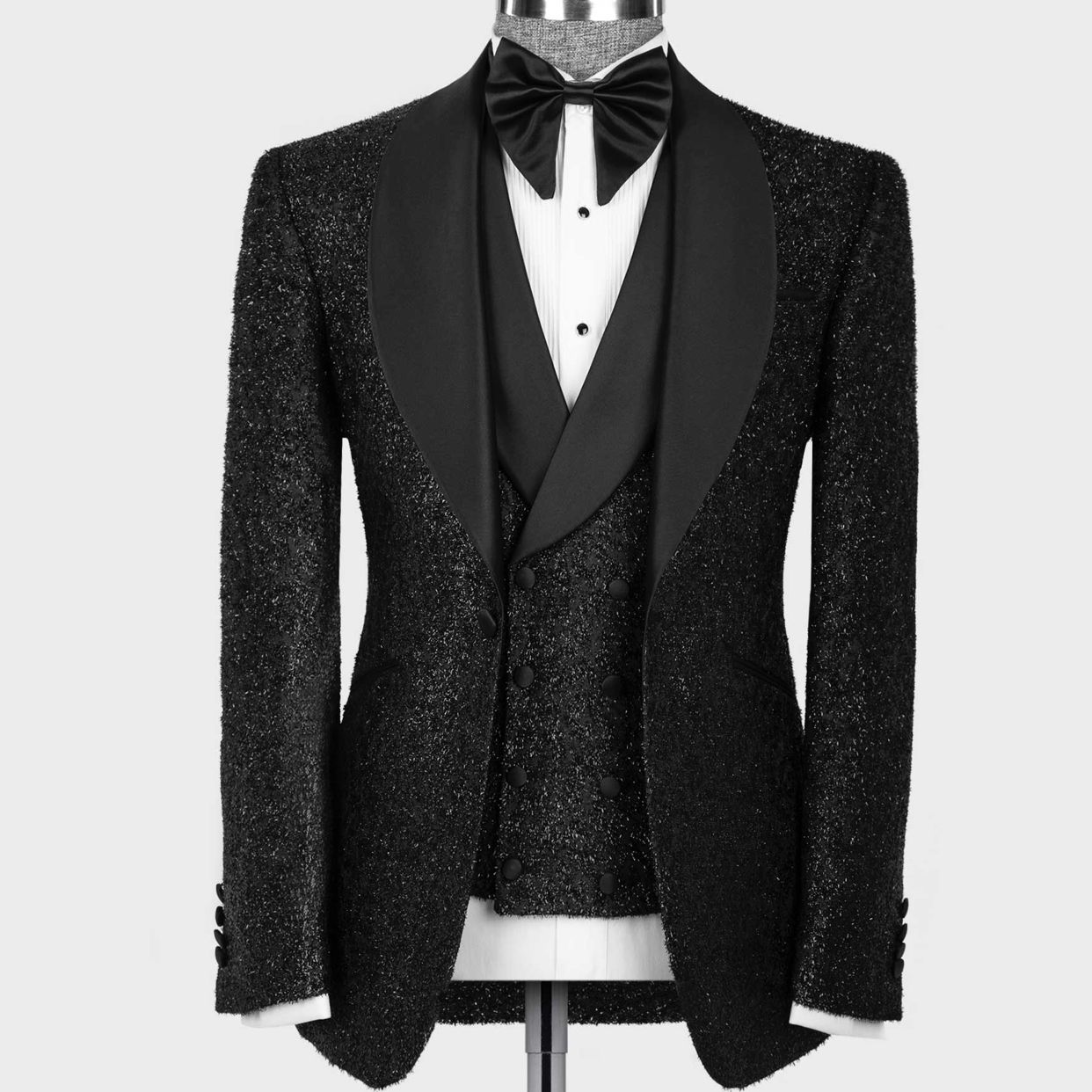 Latest Wedding Tuxedos Coat Pant Designs Fashion Shiny Black Men Suits