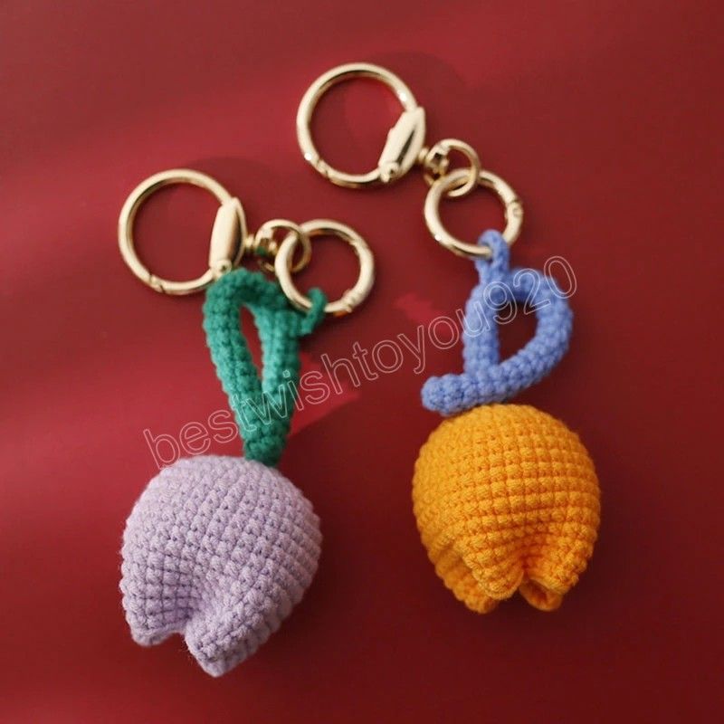 Handmade Knitted Flower Keychain Keyring For Women Girl