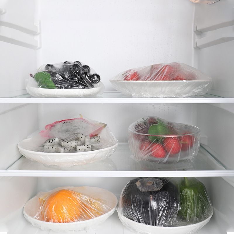 100pcs Disposable Food Cover Plastic Wrap Elastic Food Lids For Fruit Bowls  Cups Caps Storage Kitchen Fresh Keeping Saver Bag