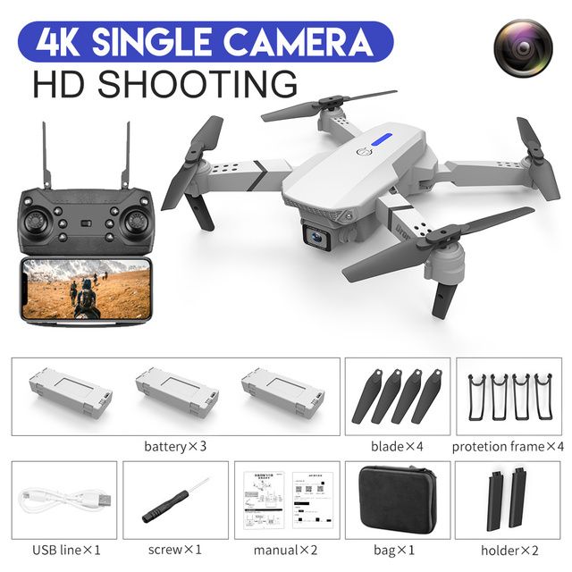 White 4K Single Camera+3*Battery