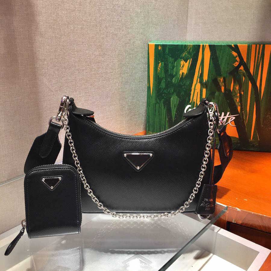 14.leather Black Bags Silver Chain