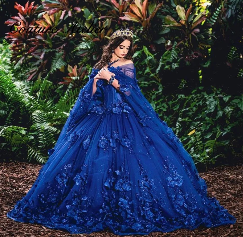 Royal Blue Quinceanera Dresses Formal Prom Graduation Gowns Lace Up Corset Princess Sweet 15 16 Dress With Cape Vestidos De 15 Años From Kazte, $198.6 | DHgate.Com