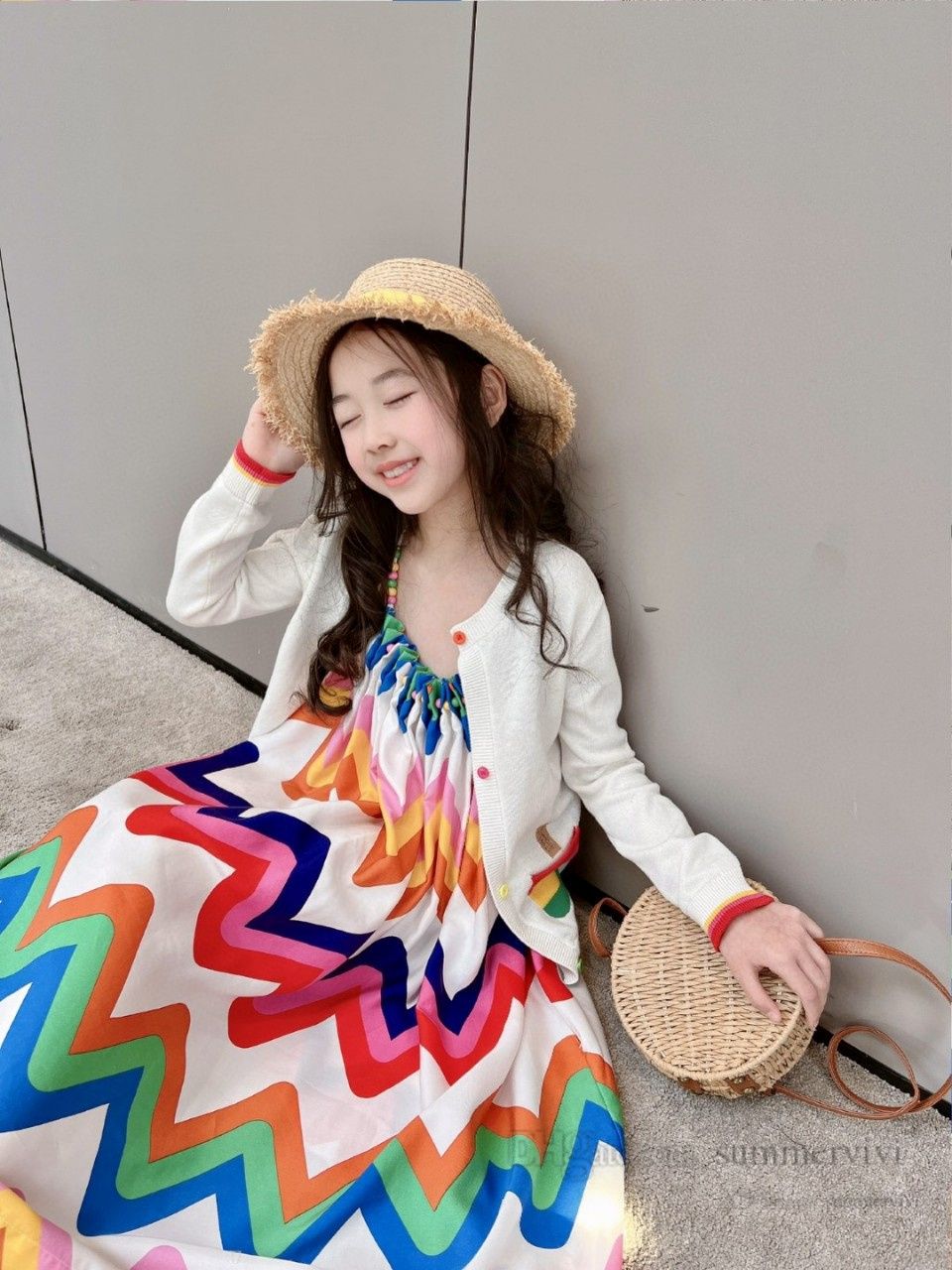 Girls Rainbow Wave Beach Long Dresses 