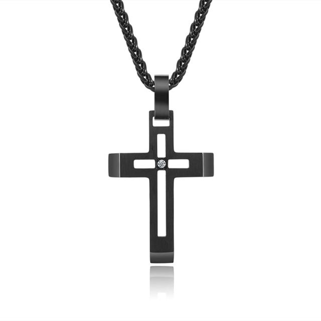 Collane con ciondolo EyeYoYo Fashion Croce in acciaio inossidabile Collana girocollo per uomo Colore nero Gioielli statement Collares_voghion.com
