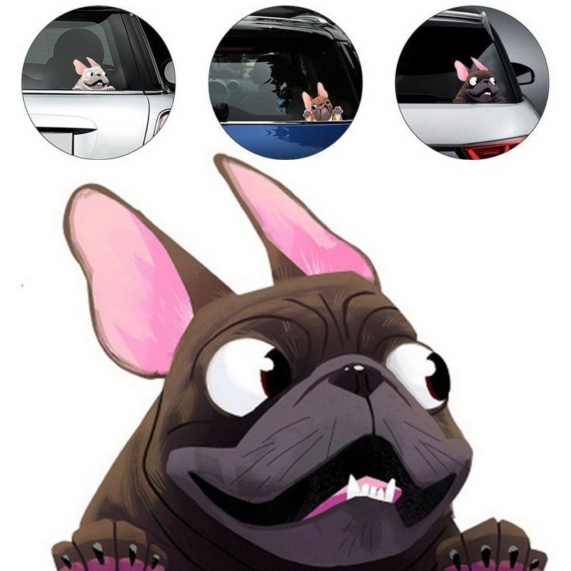 Car Cartoon Dog Stickers French Bulldog Side Windows Windscreen Vinyl Decal  Waterproof Creative Auto Styling Decoration