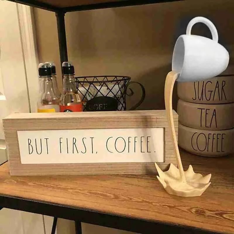 Resin Floating Coffee Cup Statue Spilling Magic - Image 2