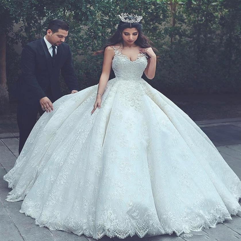 Vestido de boda de lujo Vestidos de novia de la iglesia con longitud completa Sexy Spaghetti Vestido de boda de lujo Vestidos de novia de la iglesia con longitud completa Sexy Spaghetti