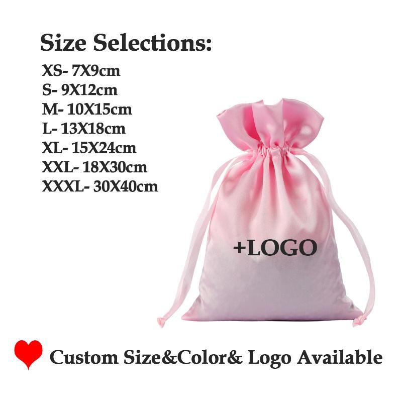 CustomLogo 18x30cm/30x40cm Silk Satin Bags Hair Extensions Packaging Jewelry /Wigs/Makeup/Wedding Drawstring Bag From Sufeiyaa, $16.39