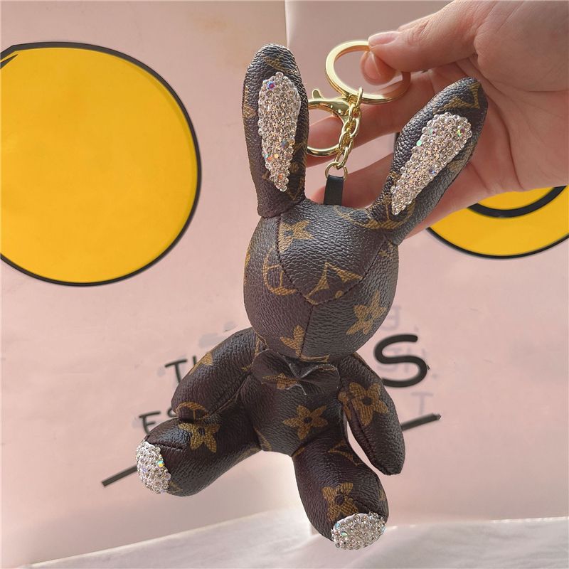 Animal Conejo Llaveros PU Cuero Lujo Rhinestone Llaveros Anillos