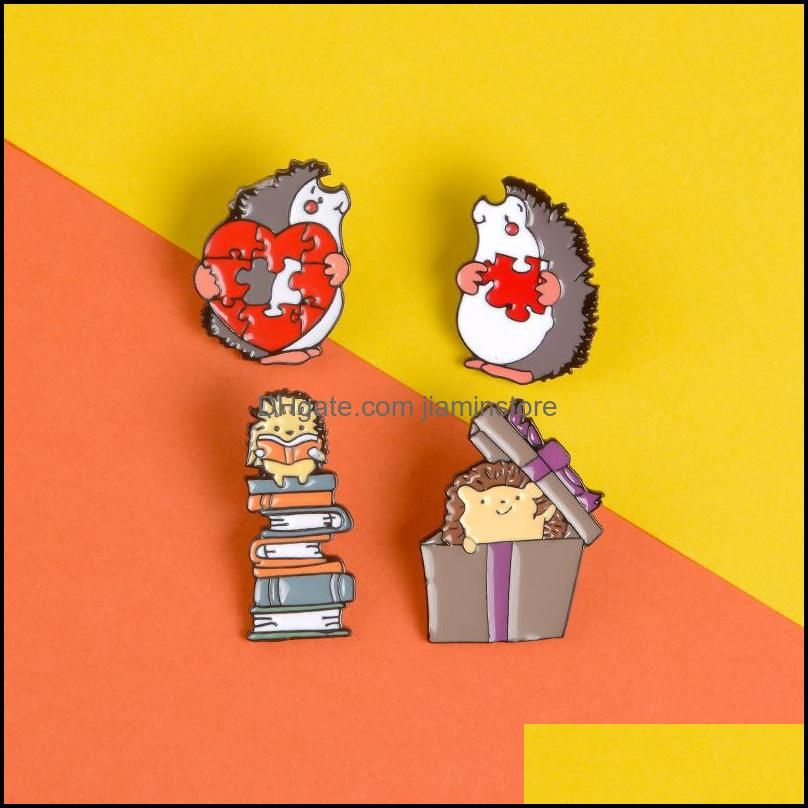 aloyrHe Enamel Hedgehog Love Puzzle Couple Brooch Jewelry Books Puzzle Kids School Bag Fun Badge Gift Box Backpack Punk Cloth Lapel Pin 