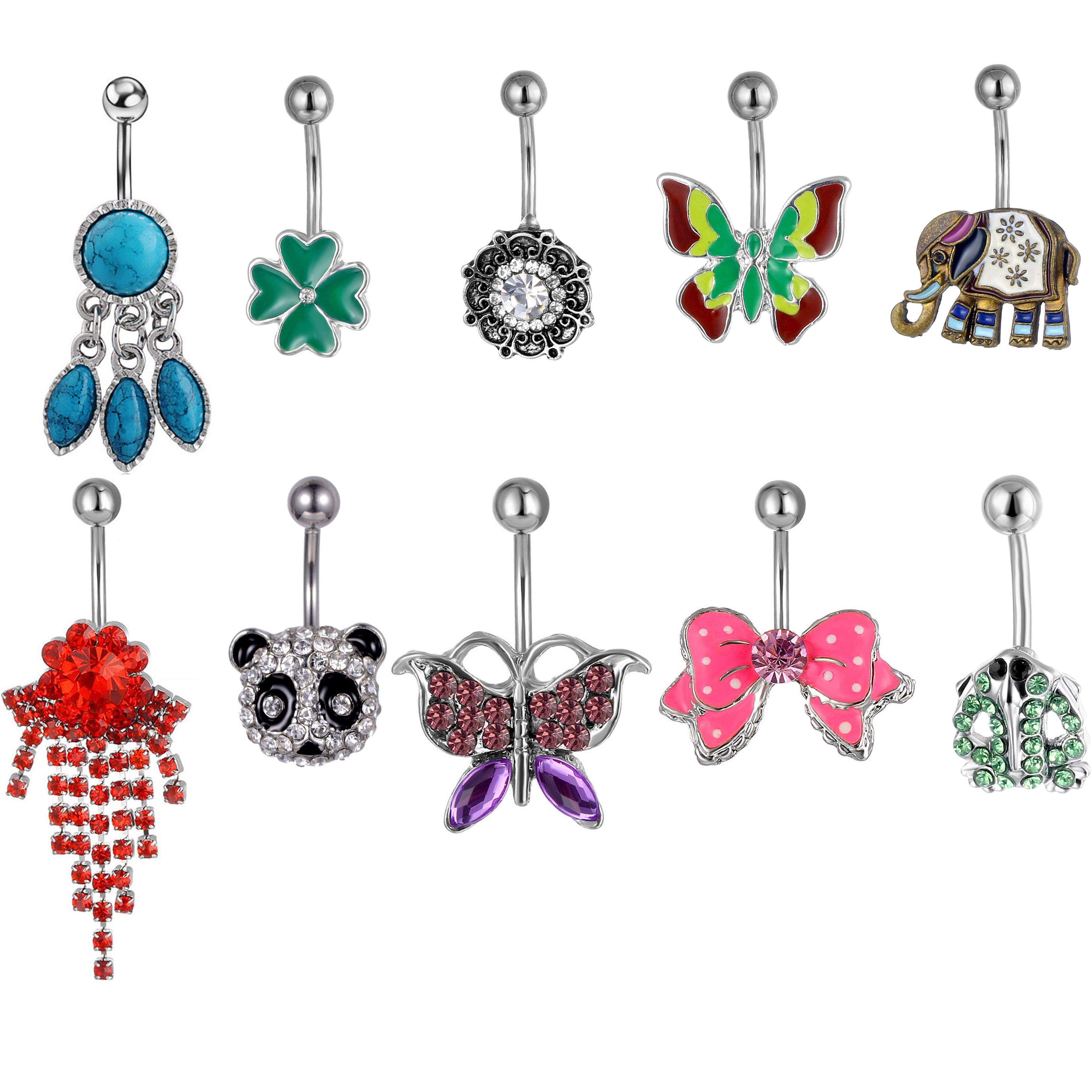 NP10 001 Belly Navel Button Ring Mix 10 Styles Aqua.Colors Panda