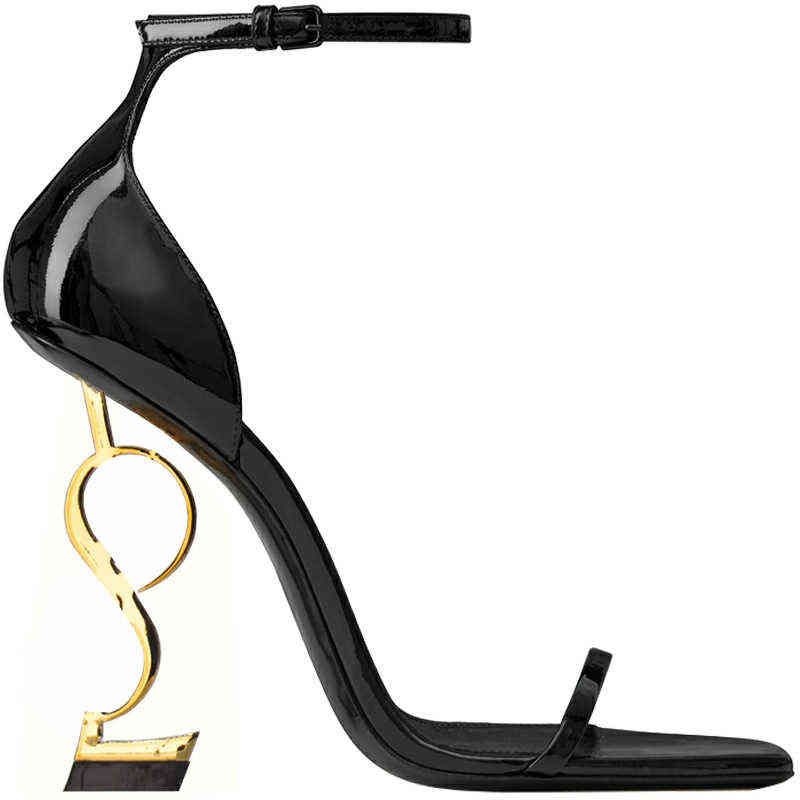 Black Patent Leather+Gold Root10cm