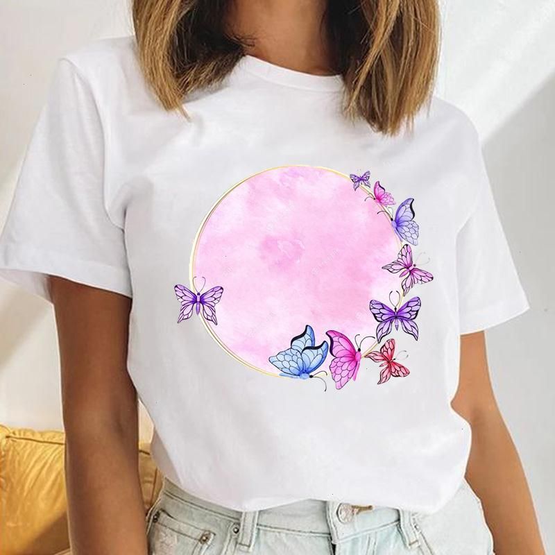 Watercolor Butterfly Women 90s Lady Fashion Tees Female Short Sleeve Cartoon Clothes Print O-neck Tops Graphic T-shirt Watercolor Butterfly Women 90s Lady Fashion Tees Female Short Sleeve Cartoon Clothes Print O-neck Tops Graphic T-shirt