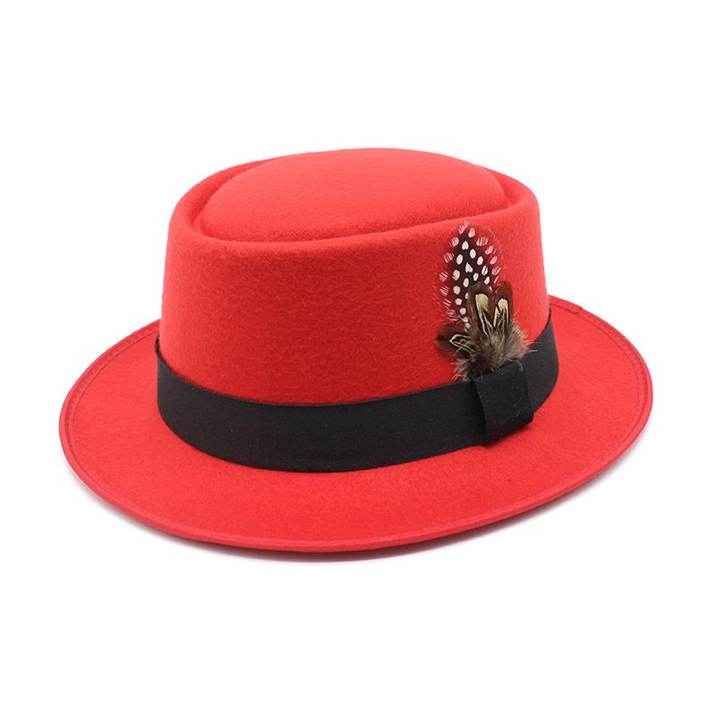 Vintage Fedora Hats for Women Men Felt with Feather Woman Fedoras Man Jazz  Top Hat Female Male Flat Small Brim Cap Fashion Autumn Winter