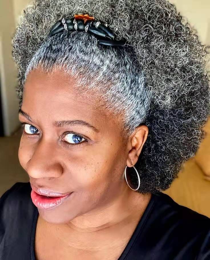 Pepper and salt Grey kinky ponytail pixie cut natural blow out,gray hair  buns 4c afro