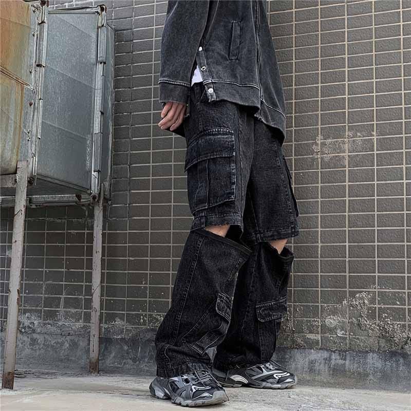 Mens Jeans Men'S Cargo Vintage Multi Pockets Streetwear Denim