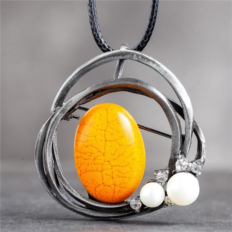 Anhänger Halsketten Vintage-Schmuck Lange Halskette für Frauen Orange Farbe Stein Perlen Suspension Anhänger Goth Ketten_voghion.com