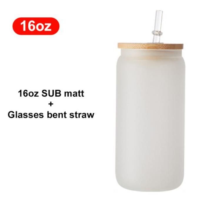 16oz Frosted Glass With Lid And Straw