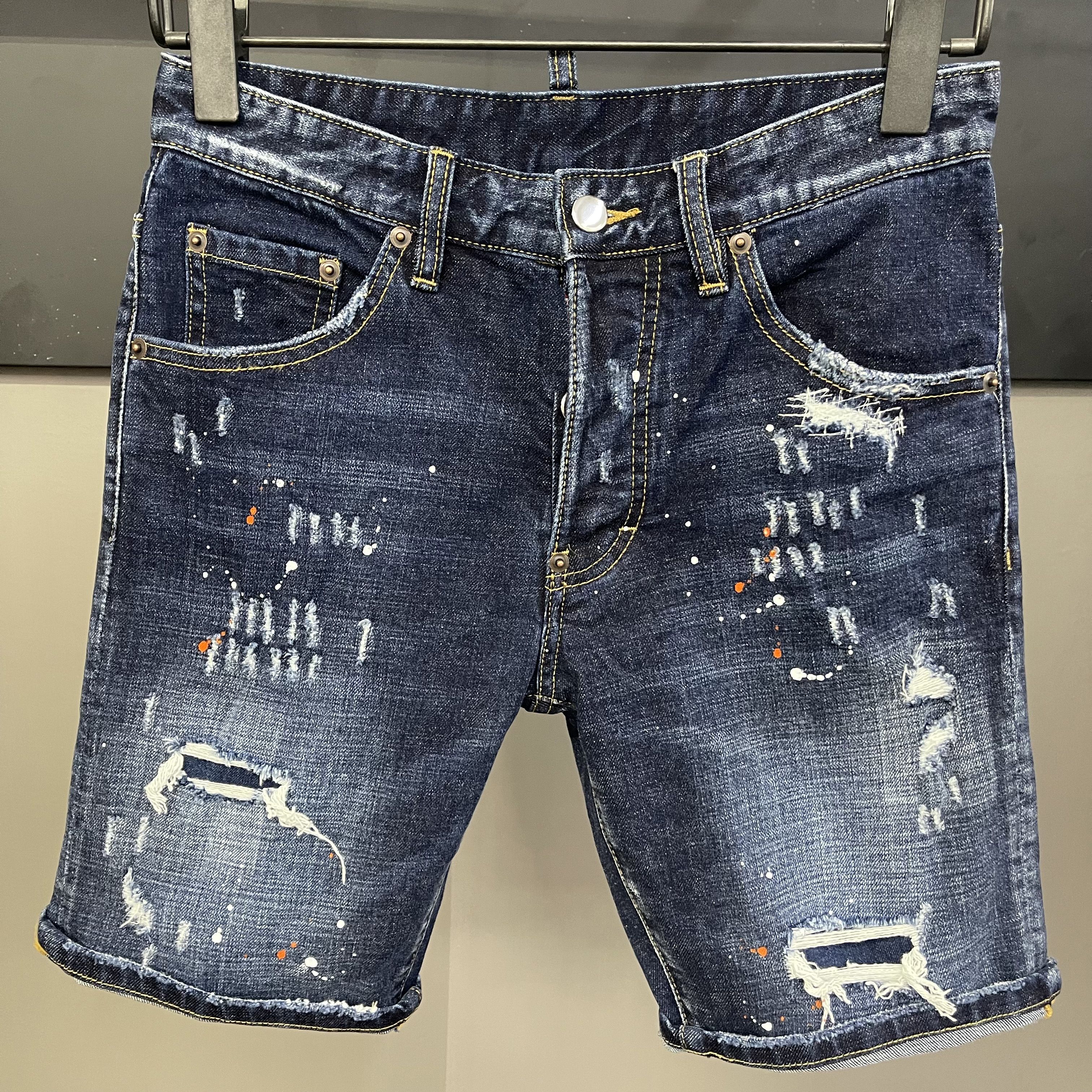Mens Short Jeans Straight Holes 