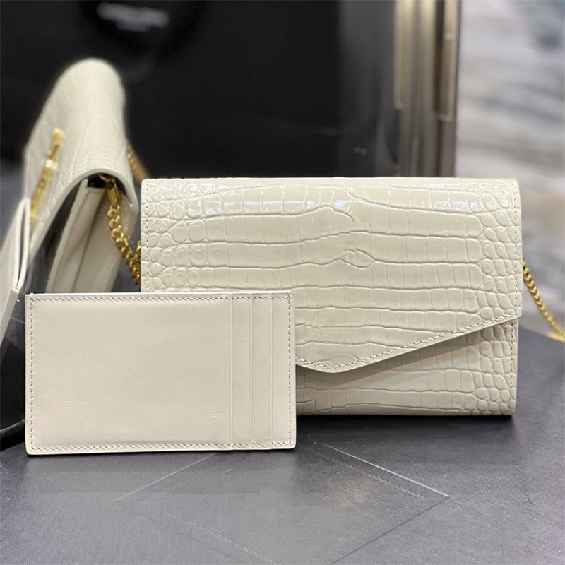 uptown flap card case in crocodile-embossed shiny leather