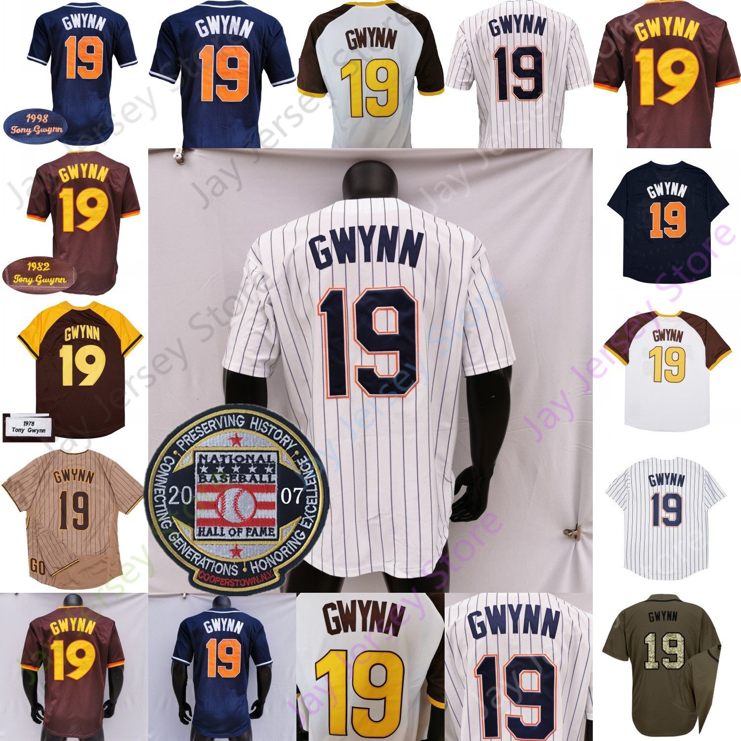 Tony Gwynn Jersey Vintage 1978 1982 Navy White Coffee Pullover Button  Pinstripe Mesh BP Salute To Service 2007 Hall Of Fame Patch From  Davidjersey, $16.82