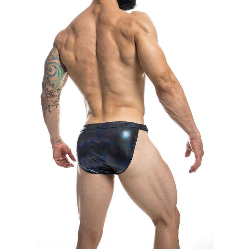 Mens Swimwear Pu Leather Swim Briefs 