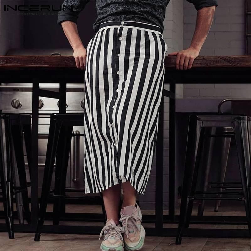 Compra Pantalones Para Hombres Incerun Estilo Americano Moda Rayas Cómodas  Pantalones Con Estilo Male Flojo Botón Strelte Faldas Larga Pantalón S 5XL  Barato | Entrega Rápida Y Calidad | Es.Dhgate