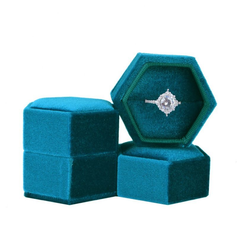 caja de anillo único azul claro