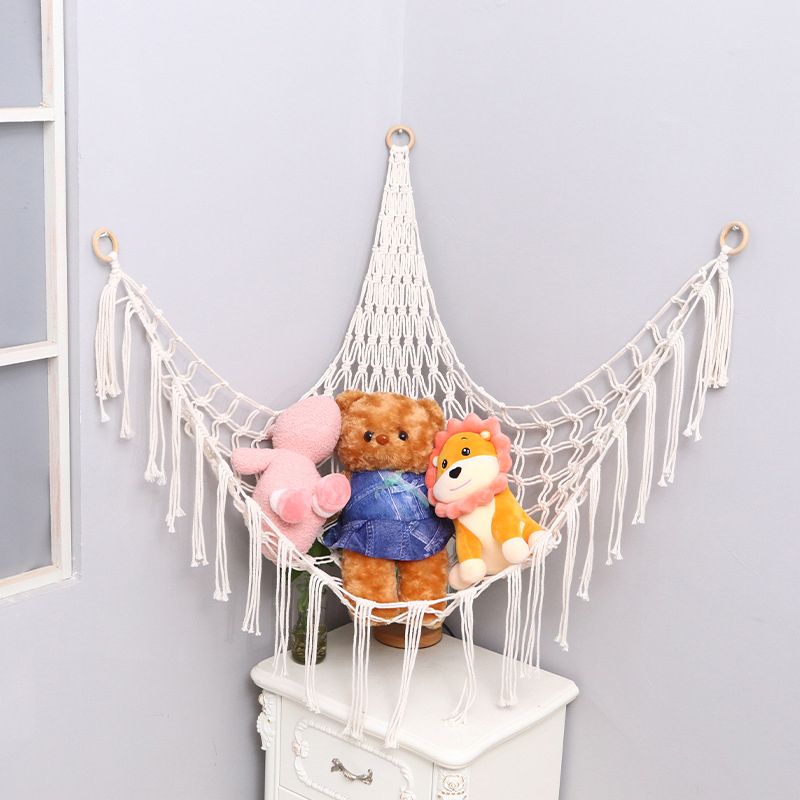 Macrame Boho Toy Storage Basket Hand Knitted Cotton Rope Corner Stuffed Animal Hammock Toys Display Holder Macrame Boho Toy Storage Basket Hand Knitted Cotton Rope Corner Stuffed Animal Hammock Toys Display Holder