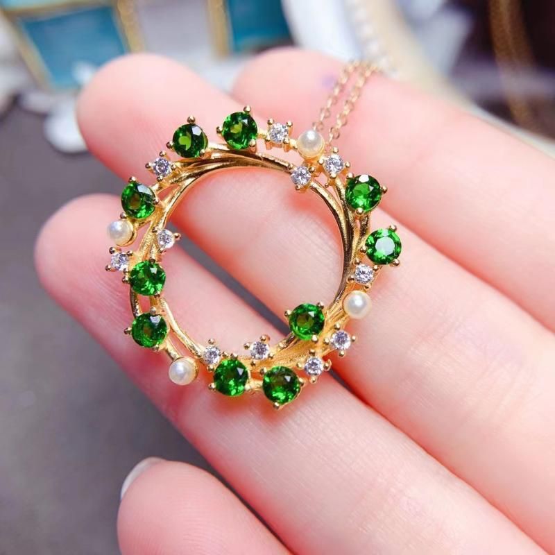 Catene MeiBaPJ Collana con ciondolo in diopside naturale di lusso con certificato Gioielli da sposa in argento puro per_voghion.com