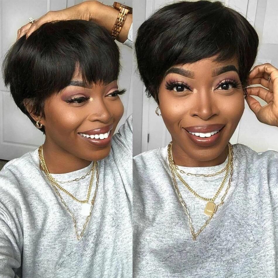 Short Human Hair Wigs Pixie Cut Wigs For Black Women With Bangs 4 Inch Brazilian glueless Short Human Hair Wigs Pixie Cut Wigs For Black Women With Bangs 4 Inch Brazilian glueless