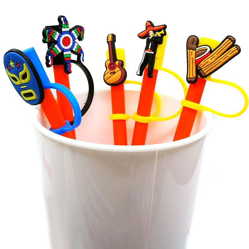 Mexican Style Soft Silicone Straw Toppers Customizable, Reusable