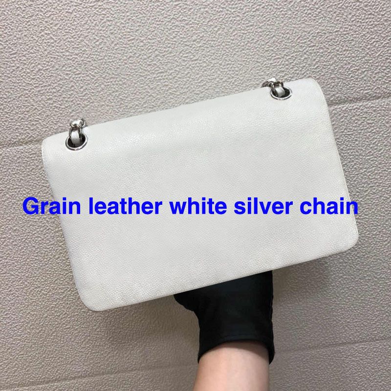 Grain leather white silver chain