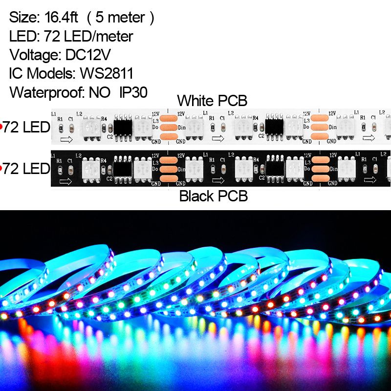 5метр / ролл 72LED / M IP30 NO-водонепроницаемый