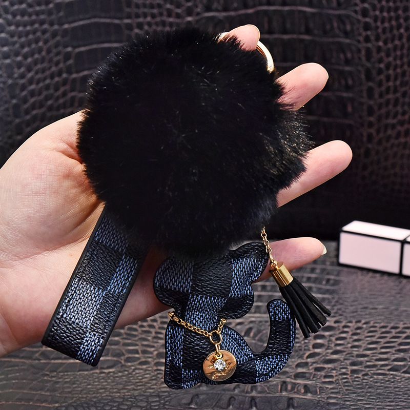 Fashion Luxury Leather Keychain, Cute Black Kitty Car Bag Accessories.