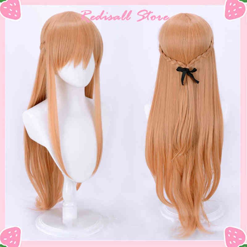 Anime Sword Art Online Cosplay Yuuki Asuna Wig Braided Long Straight Synthetic Hair Orange Golden Heat Anime Sword Art Online Cosplay Yuuki Asuna Wig Braided Long Straight Synthetic Hair Orange Golden Heat