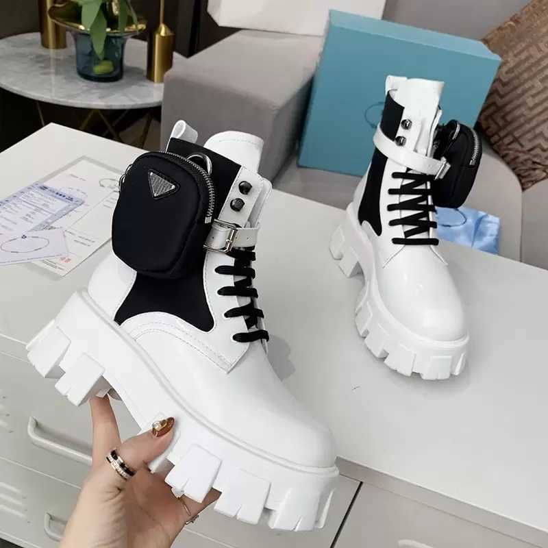 New Designer Men Women Boots Monolith Shiny Detachable Nylon Pouch