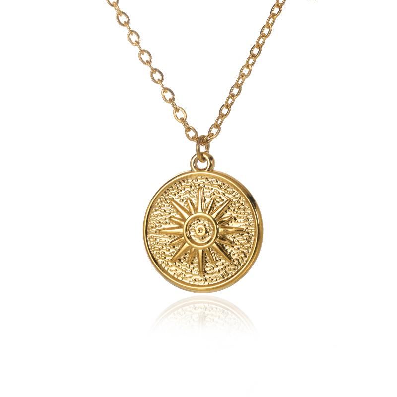 Pendant Necklaces Boho Style Sun And Moon For Women Couple Gold Sier Color Round Oval Star Choker Female Jewelry Friend_voghion.com