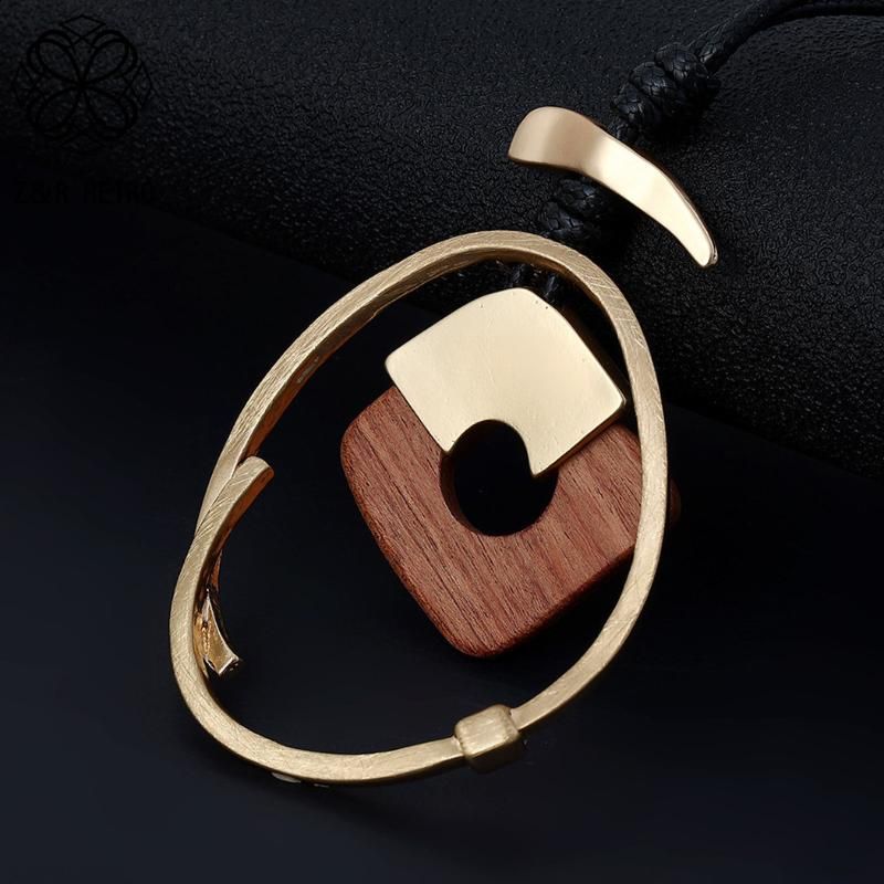 Colliers pendentifs mode bois suspension longues chaînes collier colar pendentifs gothiques bijoux géométriques pour femmes 2022_voghion.com
