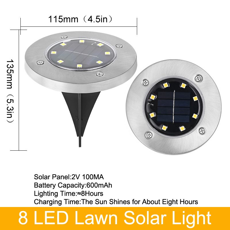 8 luz solar de gramado LED