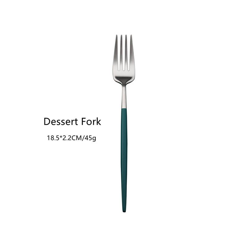 silver&green dessert fork