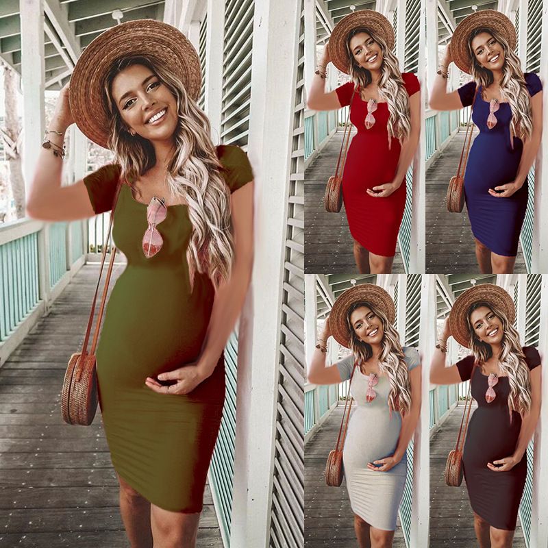 Casual Maternity Dress Solid Color 