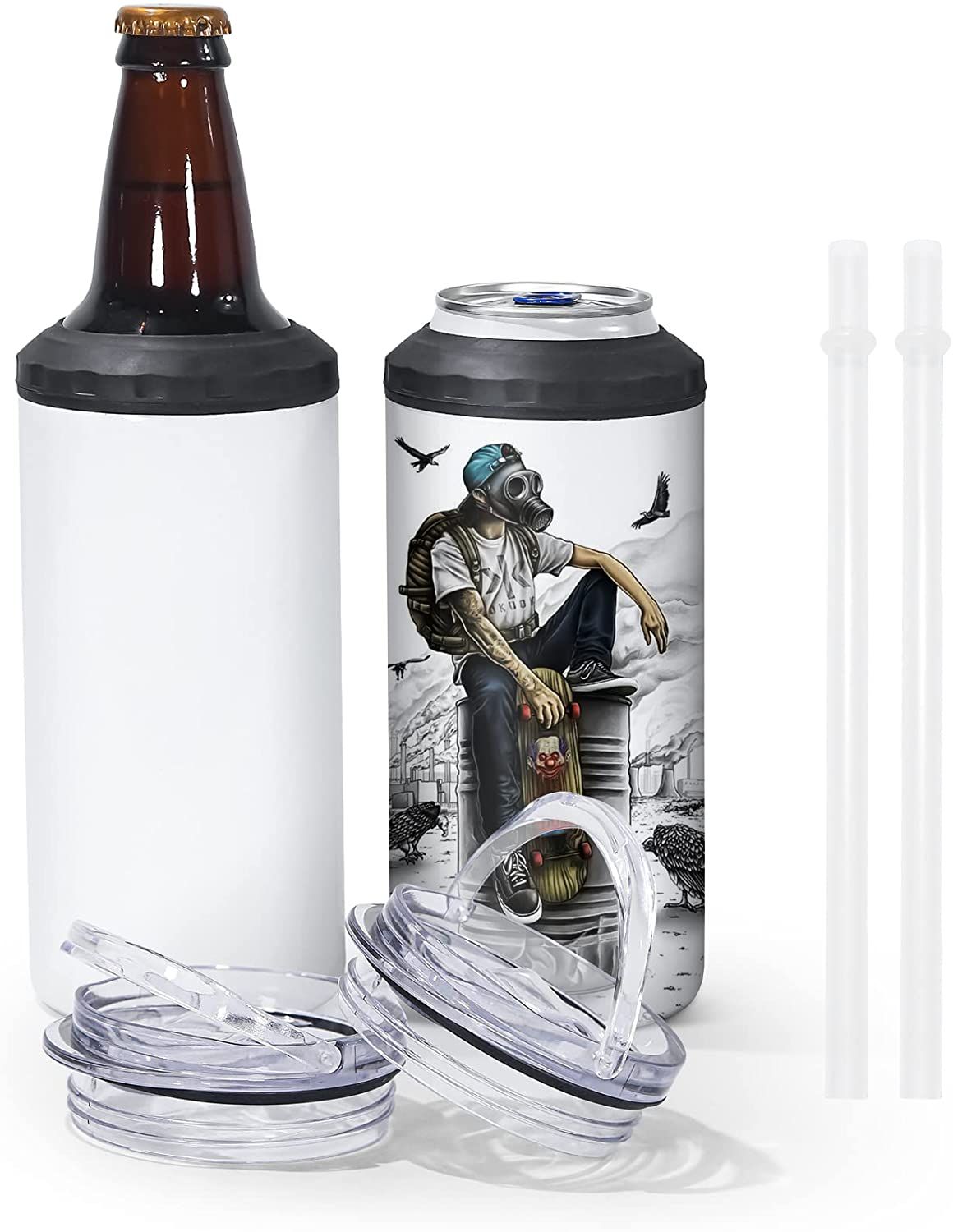 4in1 Sublimation Stainless Steel Can Cooler Holds Standard Cans, Skinny  Cans and Bottles Also 16 Ounce Tumbler 