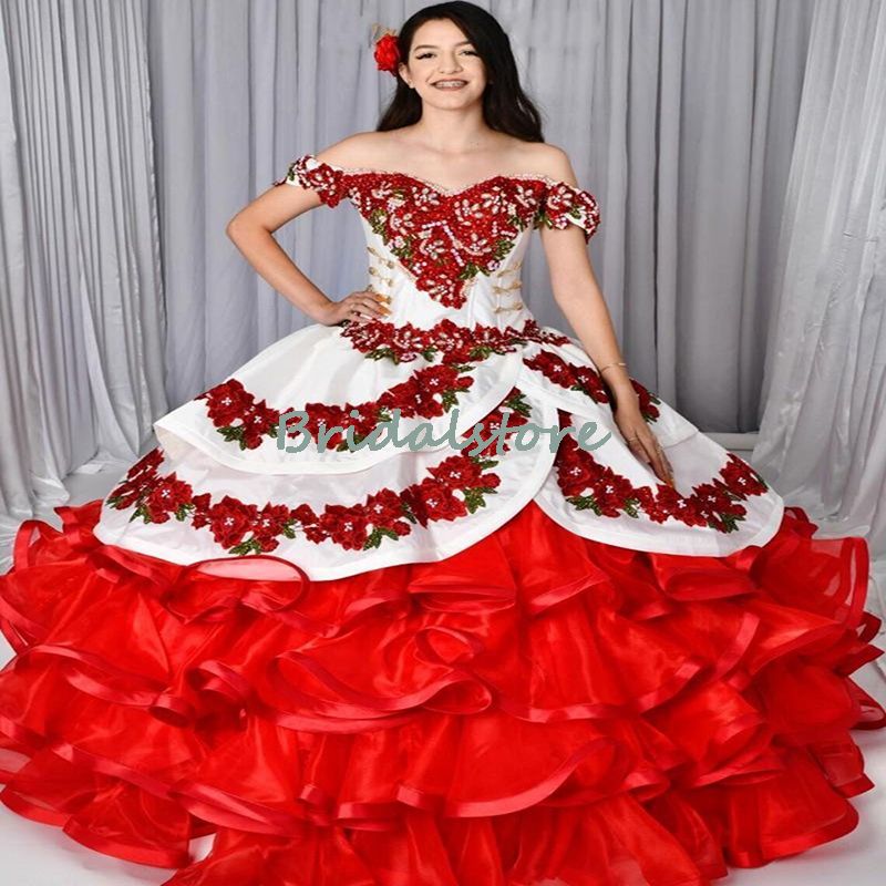 Vestidos de quinceanera rojo y blanco vintage mexicano 2022 charro dos  piezas Falda extraíble extraíble 2