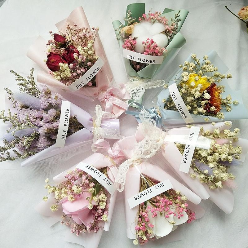 Flores decorativas coronas de flores delicadas mini flores secas rosa  natural rosa gypsophila regalos de cumpleaños