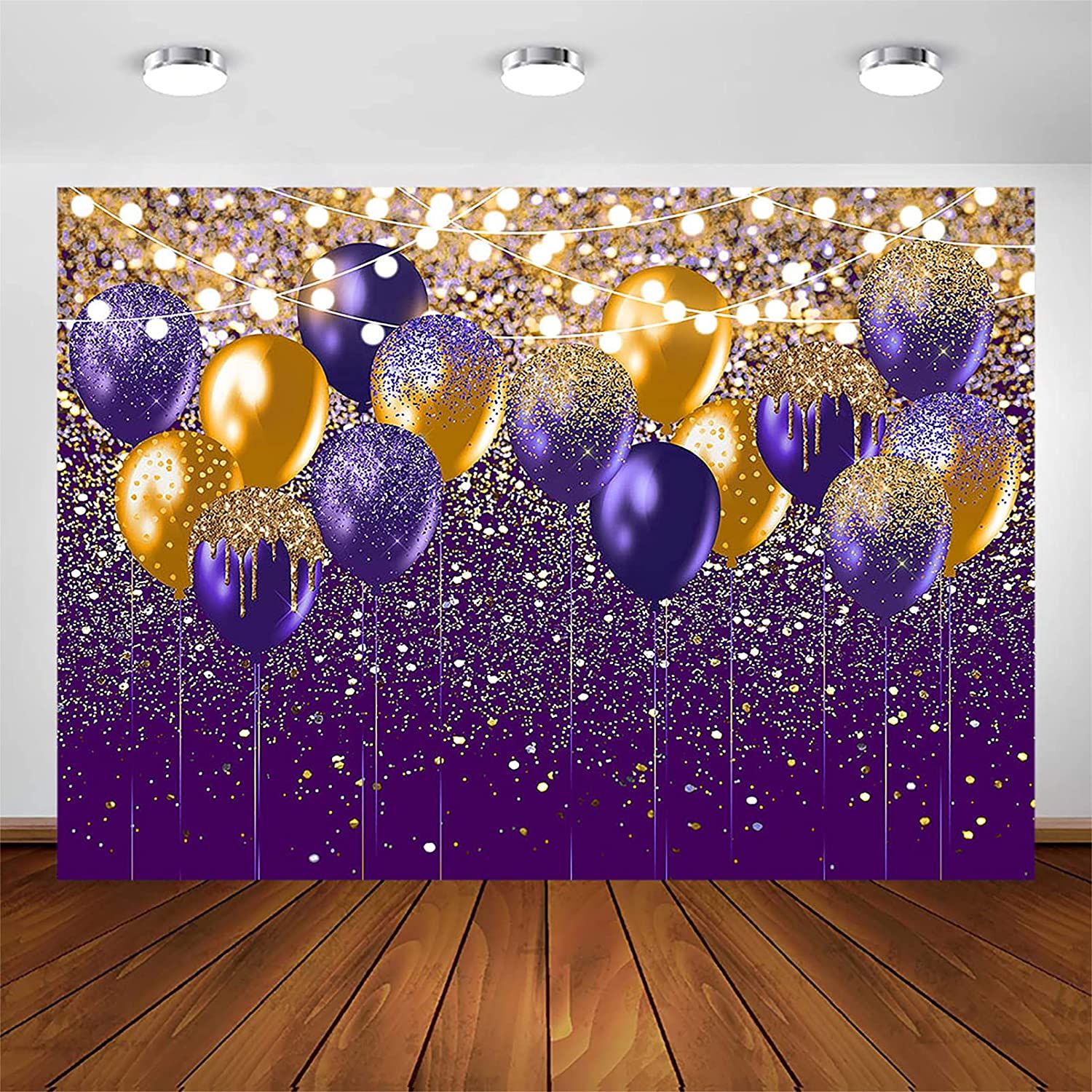 Purple and Gold Glitter Backdrop for Birthday Wedding Prom Graduation  Background Glitter Gold Purple Balloon Party Decorations